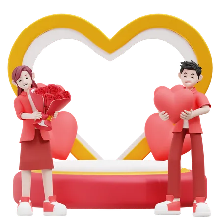 Casal com presente de dia dos namorados  3D Illustration