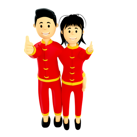 Casal com roupas tradicionais chinesas  3D Illustration