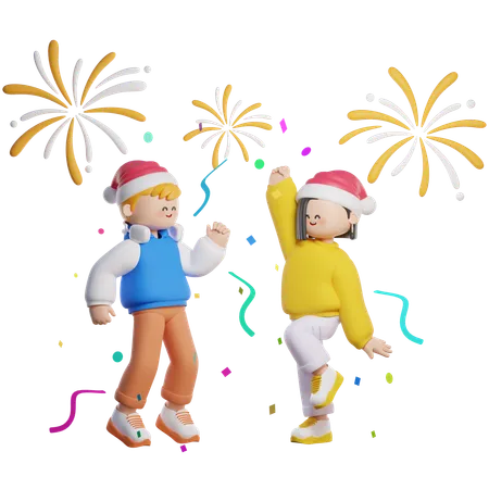 Casal comemora festa de ano novo  3D Illustration