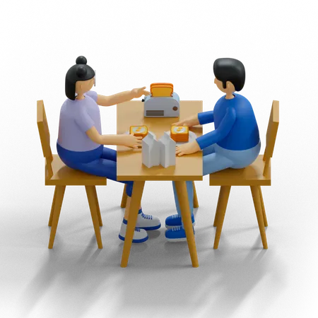 Casal comendo juntos  3D Illustration