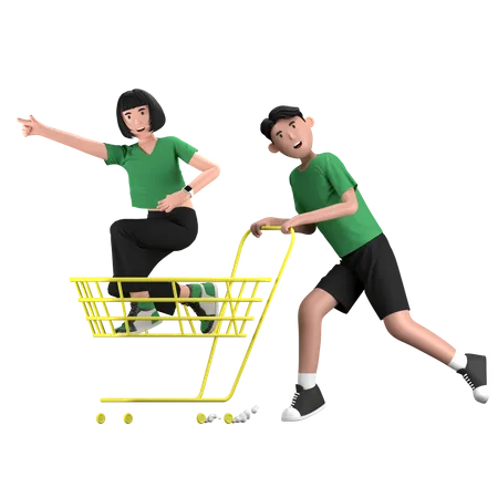 Casal fazendo compras durante a promoção relâmpago  3D Illustration