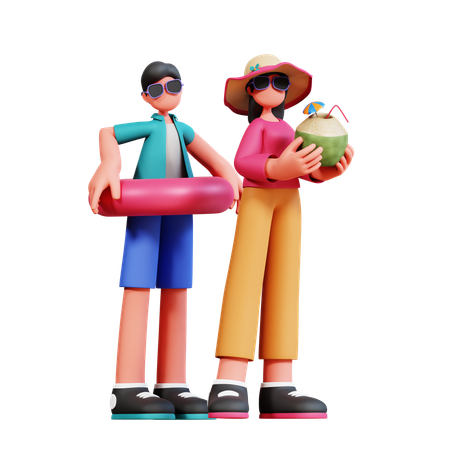 Casal aproveitando as férias  3D Illustration