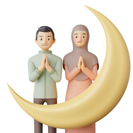 Casal dando saudações eid  3D Illustration