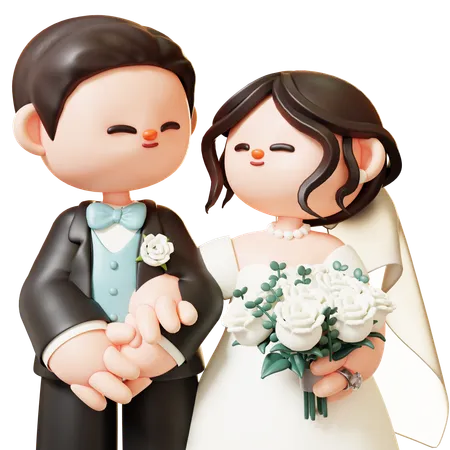 Casal de noivos com buquê  3D Illustration