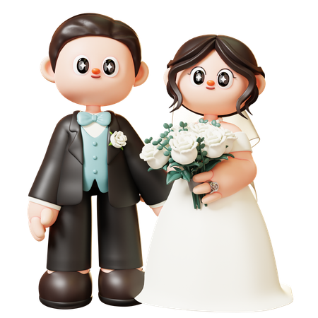 Casal de noivos com buquê  3D Illustration