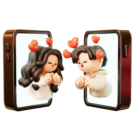 Casal de longa distância e gesto de mão com coração juntos  3D Illustration