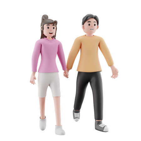 Casal de mãos dadas e caminhando juntos  3D Illustration