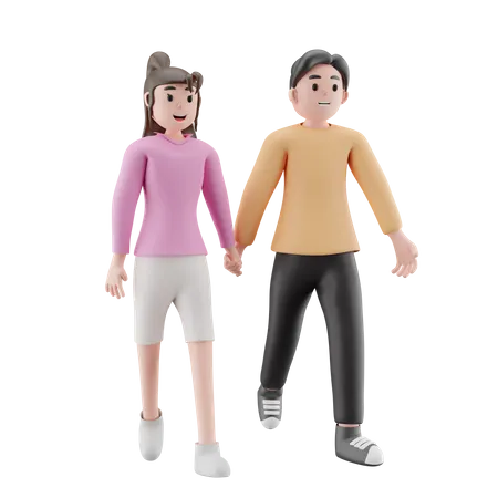 Casal de mãos dadas e caminhando juntos  3D Illustration