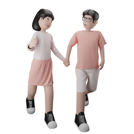 Casal de mãos dadas enquanto caminha  3D Illustration