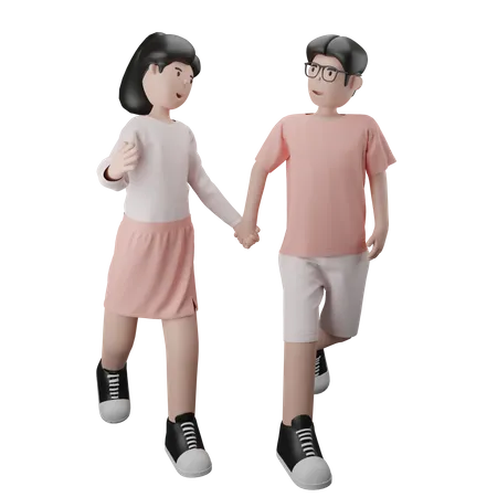 Casal de mãos dadas enquanto caminha  3D Illustration