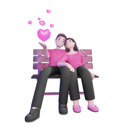 Casal de namorados sentado no banco  3D Illustration