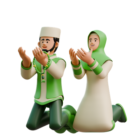 Casal fazendo oração muçulmana no Ramadã  3D Illustration