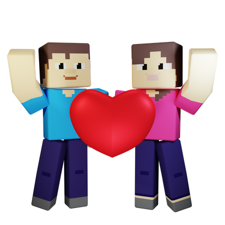 Casal de namorados segurando um coração com amor romântico  3D Illustration