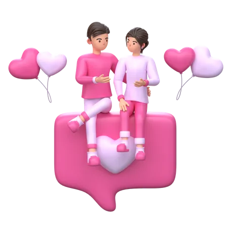 Casal de namorados sentados juntos  3D Illustration