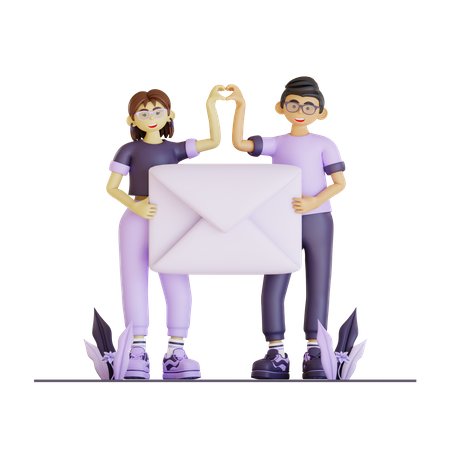 Equipe de casal segurando envelope  3D Illustration