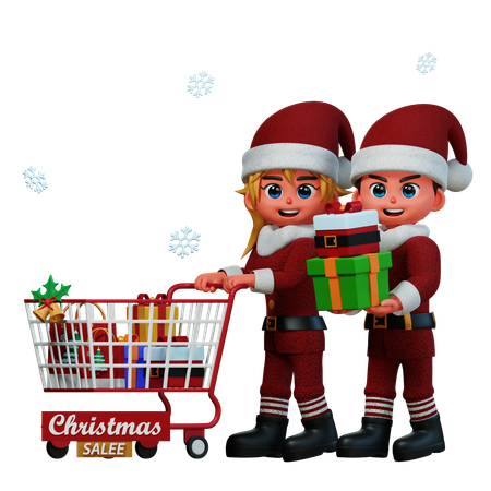 Casal está fazendo compras em promoção de Natal  3D Illustration