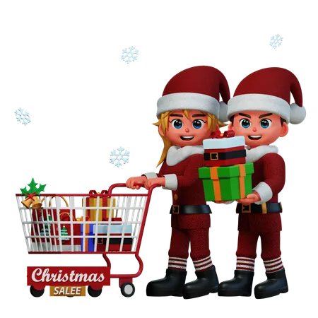 Casal está fazendo compras em promoção de Natal  3D Illustration