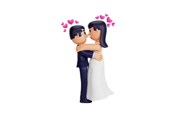 Ilustracao De Momentos Romanticos De Casal De Casamento Com Personagem 3 D 3D Illustration