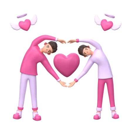 Casal Fazendo Sinal De Amor Com Bracos Personagem 3 D De Casal De Namorados 3D Illustration