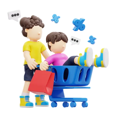 Casal fazendo compras  3D Illustration