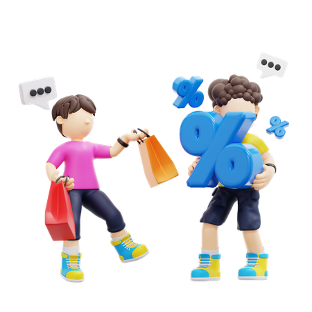 Casal fazendo compras com desconto  3D Illustration