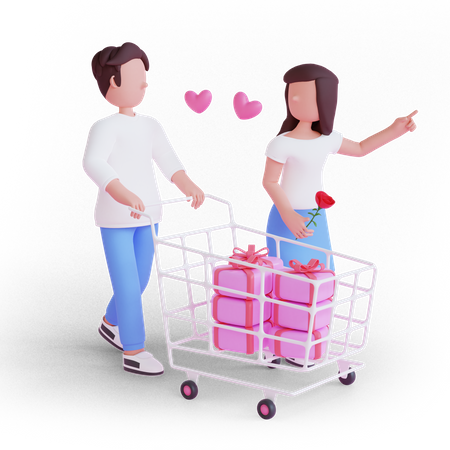 Casal fazendo compras de presente de dia dos namorados  3D Illustration