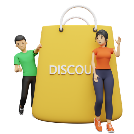 Casal fazendo compras com desconto  3D Illustration