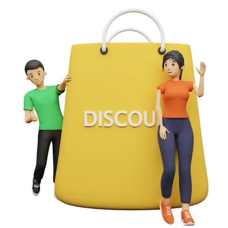 Casal fazendo compras com desconto  3D Illustration