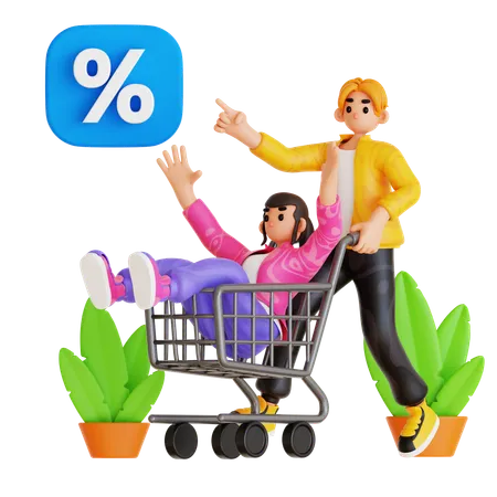 Casal fazendo compras em liquidação de compras  3D Illustration