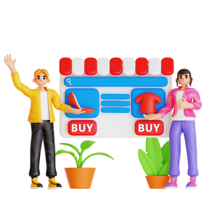 Casal fazendo compras online  3D Illustration