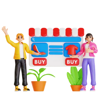 Casal fazendo compras online  3D Illustration