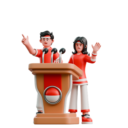 Casal fazendo discurso no pódio  3D Icon
