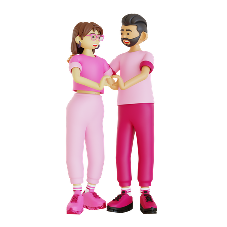 Casal fazendo o símbolo do coração com as mãos  3D Icon