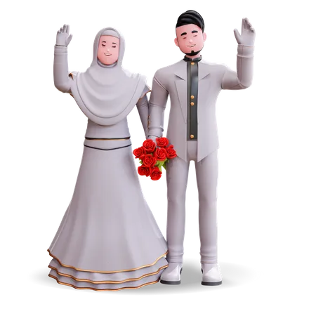 Casal de noivos feliz  3D Illustration