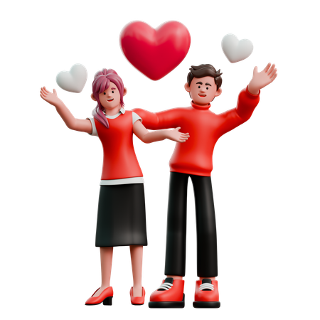 Casal feliz comemorando o dia dos namorados  3D Illustration