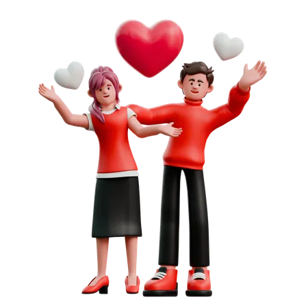 Casal feliz comemorando o dia dos namorados  3D Illustration