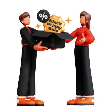 Casal ganhando desconto na Black Friday  3D Illustration