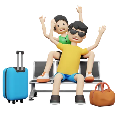 Casal indo em viagem em família  3D Illustration