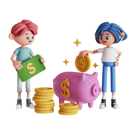 Casal investindo dinheiro  3D Illustration