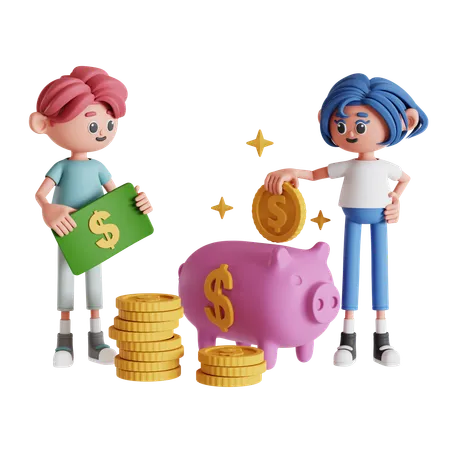 Casal investindo dinheiro  3D Illustration