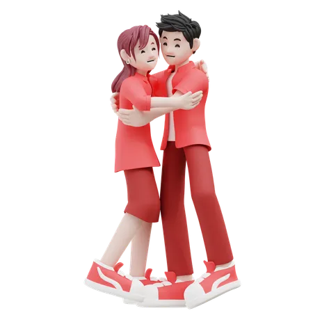 Jovem casal se abraçando  3D Illustration