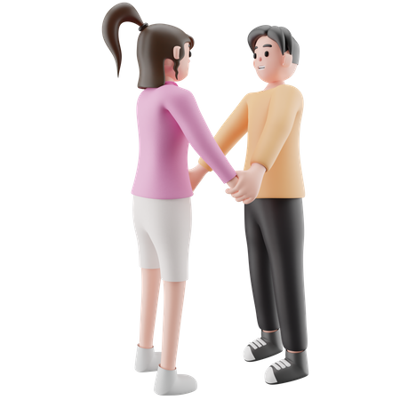 Jovem casal de mãos dadas e juntos  3D Illustration