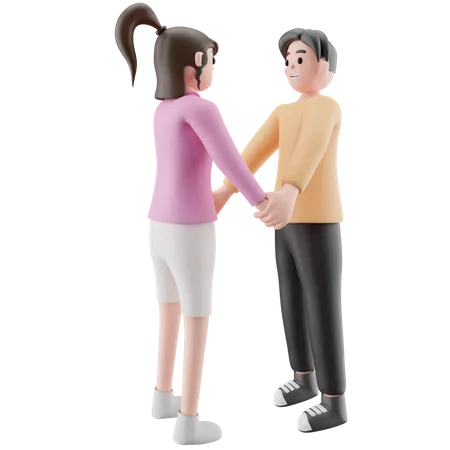 Jovem casal de mãos dadas e juntos  3D Illustration