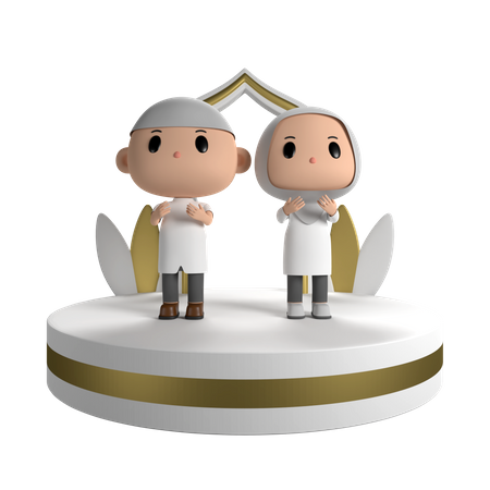 Jovem casal eid mubarak  3D Illustration