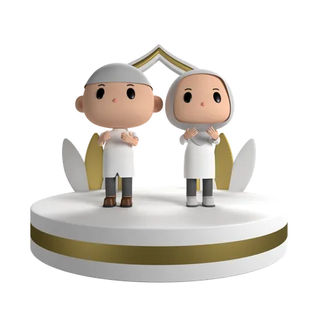 Jovem casal eid mubarak  3D Illustration