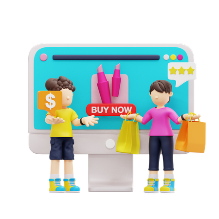 Jovem casal fazendo compras no site  3D Illustration