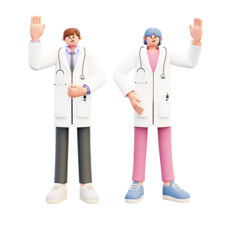 Casal jovem médico diz oi  3D Icon