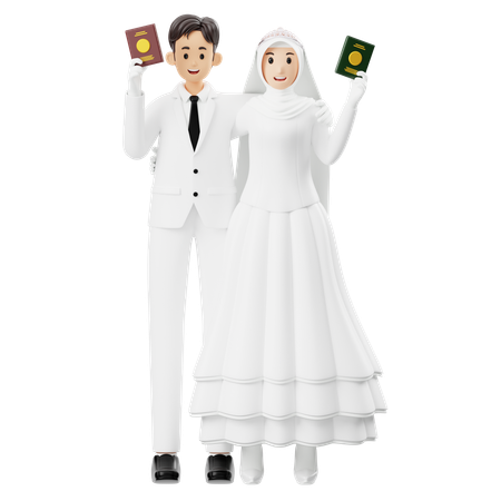 Casal casado mostrando certidão de casamento  3D Illustration