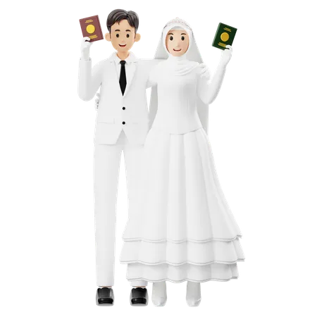 Casal casado mostrando certidão de casamento  3D Illustration