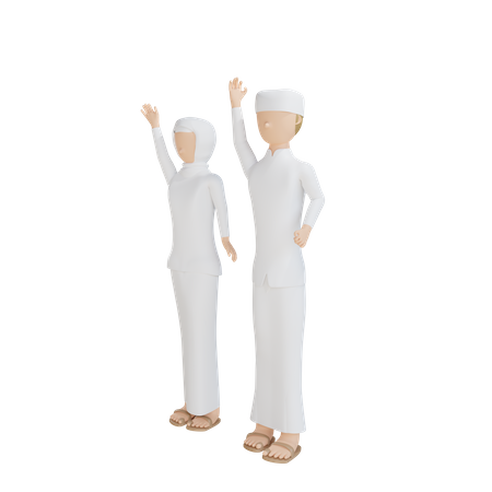 Casal muçulmano acenando com as mãos  3D Icon